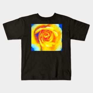 Yellow Rose On Blue Background Kids T-Shirt